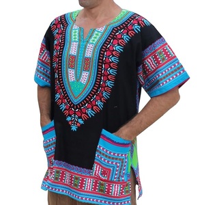 Chemises Dashiki Africaines Tribales à Manches Courtes Style Urbain avec Broderie Intégrale et Imprimé, Chemises Dashiki Modestes Longues et Grandes Tailles en Batik Sublimé - Product Image 3