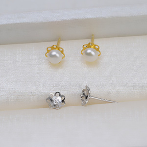 Juego de Pendientes de Plata S925 con Colgante de Flor Minimalista, para Mujer, con Perlas de 8-14 mm, Accesorios para Joyería DIY, Bandeja Vacía 1515 - Product Image 5