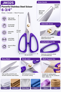 Tijeras de Acero Inoxidable JM325 de 6-3/4 Pulgadas, Tijeras de Corte Multiusos Resistentes para Oficina, Hogar y Manualidades con Mango Morado - Product Image 5