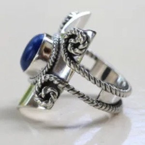 <b>Lapis</b> <b>Lazuli</b> <b>Ring</b> 925 Sterling Silver Handmade Boho Statement Promise Jewelry for Women Natural Oval Shape Gemstone Jewelry - Product Image 2