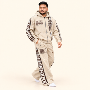 Rexfit sports 2026 CustomMen’s Cream Distressed Tracksuit <b>Graphic</b> <b>Zip</b> <b>Up</b> <b>Hoodie</b> and Wide Leg Pants Oversized <b>Zip</b>-<b>Up</b> Tracksuit - Product Image 2