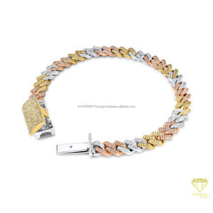 Pulsera Cubana Contemporánea de Tres Tonos con Brillantes Diamantes Cultivados en Laboratorio Certificados y Artesanía de Lujo - Product Image 6
