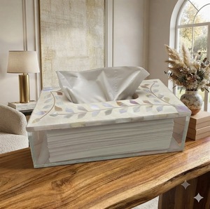 Caja de pañuelos de lujo con incrustaciones de nácar, hecha a mano, dispensador de servilletas decorativo para el hogar, la cocina, la oficina, hoteles, con logotipo personalizado - Product Image 1