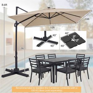 Sombrilla de Patio Cantilever Beige de 10x10 Pies con Luces LED Solares y Rotación de 360 Grados - Product Image 6
