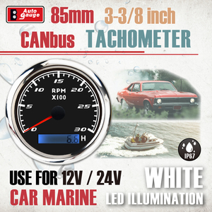 Nouveau tachymètre-compteur horaire LED CANbus noir super blanc de 85 mm (3 3/8 pouces) 3000 tr/min 12V/24V pour camions, bus et voitures - Product Image 2