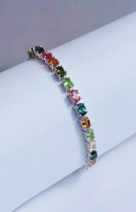 Natural Tourmaline Tennis Bracelet Sterling <b>Silver</b> White Gold Plated Colorful Gemstone Luxury Women's Wedding & Anniversary Gift - Product Image 3