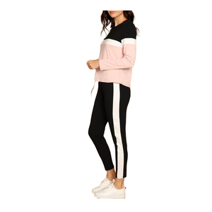 Ensemble de survêtement personnalisé pour femme noir et rose, comprenant un sweat à capuche court et un pantalon de jogging, tenue de sport décontractée deux pièces - Product Image 4
