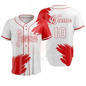 White Red Baseball Jersey Sublimated Print Short Sleeve Unisex Adult Breathable Regular Fit Button Closure - Product Image 2