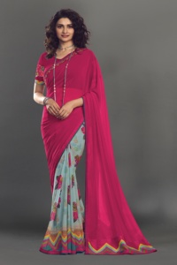 Meilleur Prix Traditionnel Femmes Georgette Imprimé Sari Unstitch Blouse Rose Couleur Soie Saree Salwar pour Mariage et Fête Porter - Product Image 4
