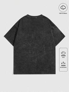เสื้อยืดคอตตอนหนาน้ำหนักมากทรงโอเวอร์ไซส์ สีดำซีดสไตล์ Y2K สตรีทแวร์  แบบเรียบ  รับสกรีนโลโก้  ทรงบ็อกซี่ ไหล่ตก พิมพ์ลายพัฟฟ์  ผ้าวอช - Product Image 2