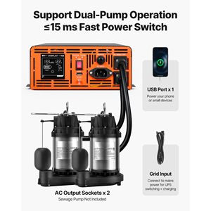 Sistema di Pompaggio Automatico da 2500W con Display LCD, Inverter a Batteria, Uscita Onda Sinusoidale Pura 220V, Tensione di Ingresso 24V - Product Image 3