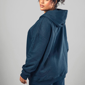 Sudadera con Capucha y Cremallera para Mujer, de Alta Calidad, Color Azul Marino Sólido, Felpa de Algodón, Manga Larga con Bolsillos, para Otoño y Uso Casual - Product Image 5