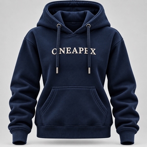 Custom <b>Navy</b> Blue Oversized Hoodie Cream ONEAPEX Embroidered Logo Unisex Streetwear Pullover Heavyweight <b>Fleece</b> Casual Sweatshirt - Product Image 3