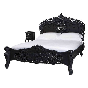 Rococo <b>Beds</b> French Style Solid Mahogany Wood <b>Antique</b> European Design Artistic Hand Carving Black Eco-Friendly Durable Bedroom - Product Image 4