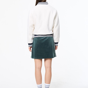 <b>Women</b> Varsity <b>Jacket</b> White <b>Navy</b> Contrast Trim Full Sleeve Turn-down Collar Single Breasted Woven Polyester Autumn Wear - Product Image 3