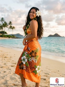 Paréo Hawaïen en Satin Tissé, Sarong Polynésien Imprimé Floral, Vêtement de Plage Léger, Couverture d'Été, Fabrication Personnalisée - Product Image 4