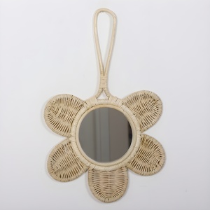 Handmade Hand Held Portable Makeup Compact Rattan <b>Mirrors</b> Flower Shape Natural Handcrafted <b>Mirror</b> - Product Image 5