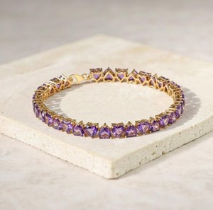 Pulsera con Dije de Amatista Natural en Forma de Corazón, Plata de Ley Chapada en Oro, Elegante Gema Púrpura, Joyería Fina de Lujo para Mujer - Product Image 3