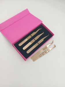 Professional Customized Gold-Plated Eyelash Tweezers Smooth Tip <b>Strong</b> Grip Precision Control Model 716 Hello Kitty Logo <b>Box</b> - Product Image 3