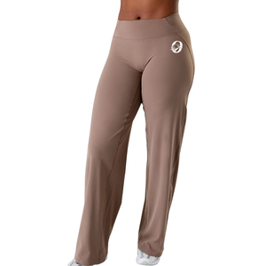 Pantalon de sport marron taille haute à jambes larges pour femme, extensible et doux, idéal pour le yoga, l'entraînement, la gym, le fitness et les tenues décontractées. - Product Image 1