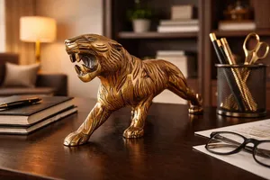 Sculpture de tigre en laiton doré Shubham, statue artisanale, art déco, décoration de table en métal, décoration de maison et de bureau, luxe, shabby chic - Product Image 3