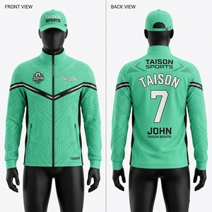Chaqueta de Entrenamiento de Fútbol para Hombre, 290 GSM, Mezcla de Polialgodón, Panel con Rayas Verdes, Logotipo del Equipo Personalizado Bordado e Impreso - Product Image 5
