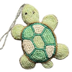 <b>Beaded</b> Turtle Shape Zari Hanging Decoration Handmade Ocean Theme Festive Ornament Export Quality - Product Image 2