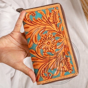Bolso de mano de cuero genuino para mujer de alta calidad y billetera Diseño largo de moda con patrón de paisaje Monedero para mujer - Product Image 4