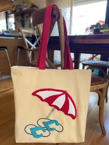 Bolso de mano de yute para mujer, tipo tote, con bordado de letras, asa de cuerda, reutilizable, para compras, playa y supermercado - Product Image 4