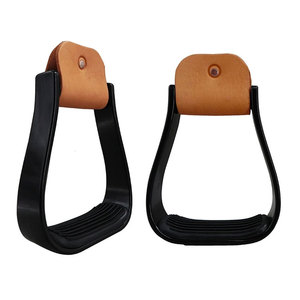 Étriers en aluminium avec dessus en cuir marron et patins en caoutchouc noir pour l'équitation - Product Image 3