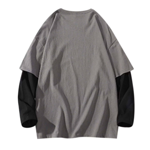 เสื้อยืดผู้ชายทรงโอเวอร์ไซส์ แขนยาวสองชั้น ผ้าฝ้าย 100% สไตล์ใหม่ ระบายอากาศได้ดี แห้งเร็ว เป็นมิตรกับสิ่งแวดล้อม - Product Image 6