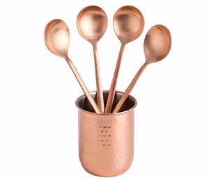 <b>Copper</b> Round Teaspoons Set Modern Flatware Rust Resistant Metal <b>Utensils</b> For Wedding Party Use And Home Dining Use - Product Image 2