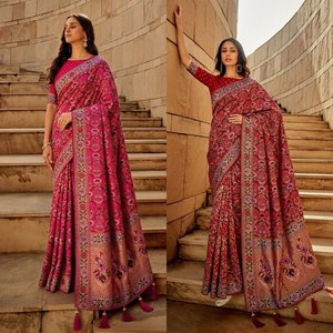 Women's Designer Banarasi Silk <b>Saree</b> | Premium Floral Woven Party Wear Wedding <b>Saree</b> with Tassel Pallu | Indian <b>Saree</b> Wholesale - Product Image 2