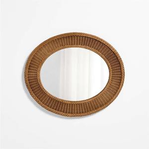 Miroir mural rond en rotin fait main, cadre tissé brun, décoration murale décorative pour la maison, hôtel, café, vente en gros, écologique - Product Image 1