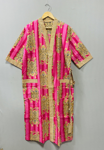 Bata Kimono Larga de Algodón Suave con Estampado de Tigre y Flores, Cuello en V, Cierre con Cordón, Estilo Casual de Lujo, para Verano/Invierno - Product Image 3