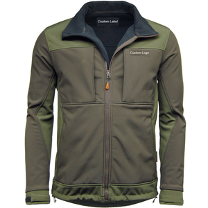 Men's Olive Green Soft Shell Hunting <b>Jacket</b> Full Sleeve Windproof Outdoor Wear Autumn Season Custom Logo Front - Product Image 3