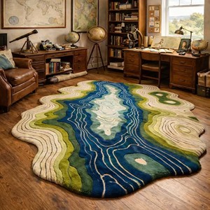 Alfombra Moderna de Diseño Abstracto Topográfico, Diseño de Río, Forma Irregular, Alfombra de Lujo Hecha a Mano, Alfombra de Diseño para Sala de Estar y Dormitorio - Product Image 3