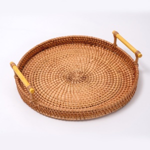 Bandejas redondas de ratán para llaves, estilo moderno, de madera y vidrio, para exhibir llaves y almacenamiento en el hogar. - Product Image 6