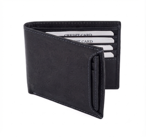 Portefeuille court en cuir véritable pour homme, motif étoile brodé, fermeture ouverte, étanche, idéal comme cadeau - Vente en gros BS INTERNATIONAL - Product Image 1