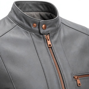 Veste Moto Casual en Cuir Véritable Noir pour Homme, Imperméable, Col Debout, Fermeture Éclair, Coupe Slim, Longueur Classique, Couleur Unie, Hiver - Product Image 6