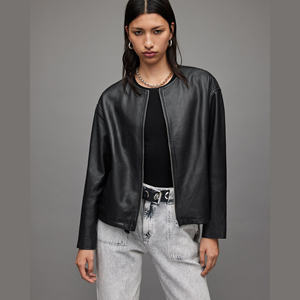 Veste en cuir courte pour femme, design vintage coloré, en cuir PU réversible, imperméable, avec garniture en fourrure de soie et fermeture éclair. - Product Image 1