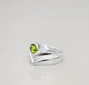 Two Layer 925 Sterling <b>Silver</b> <b>Ring</b> Chevron Style Round Peridot Engagement Band <b>Men</b> Women Custom Manufacturer - Product Image 2