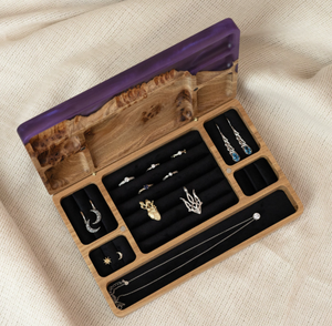 High quality handcrafted olive wood and epoxy jewelry storage <b>box</b> wooden tabletop jewelry <b>box</b> for <b>earrings</b> necklaces and rings - Product Image 4