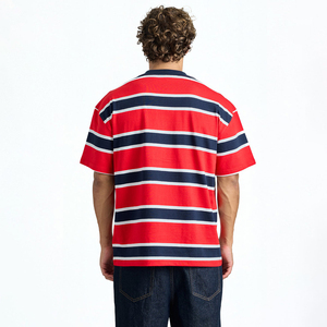 Red Rush Stripe 240 GSM Cotton T-Shirt High Streetwear Boxy Style Oversized T-Shirts Loose Fit Classic Heavyweight Men's <b>Tees</b> - Product Image 2