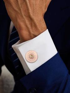 Luxury Gold Plated Pink Enamel Round Cufflinks for Men Floral Formal Shirt <b>Accessories</b> <b>Wedding</b> Business Gift Premium Cuff Links - Product Image 1