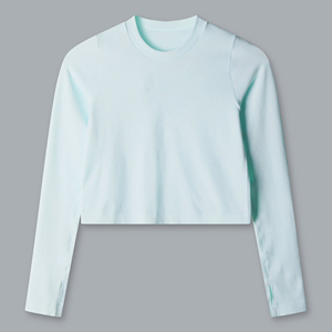 Camiseta de manga larga con cuello redondo para mujer, de algodón elástico, informal y básica. - Product Image 3