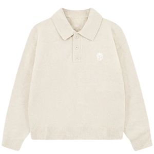 Pull en maille à manches longues pour homme, col boutonné texturé, beige, doux, décontracté, hiver, mélange de coton, OEM - Product Image 1