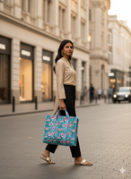 Tas Tote Katun Berlapis Motif Bunga Teratai Buatan Tangan, Ringan, Dapat Digunakan Kembali, Ramah Lingkungan, Motif Sapi, Etnik, Dapat Dilipat, Berkualitas Tinggi