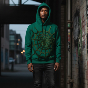 Sudadera con capucha lisa para hombre, de forro polar, con diseño de telaraña de diamantes de imitación, estilo urbano, para venta al por mayor, con etiqueta personalizada, proveedor de sudaderas tipo chándal - Product Image 4
