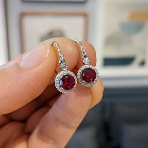 Pendientes de rubí con halo, de platino, joyería fina personalizada, pendientes de piedras preciosas de lujo, hechos a mano, hechos a pedido, de alta calidad - Product Image 6